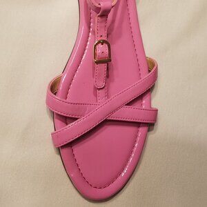 J Crew Womens Pink Leather Ankle Strappy Flat Sandals Size 9